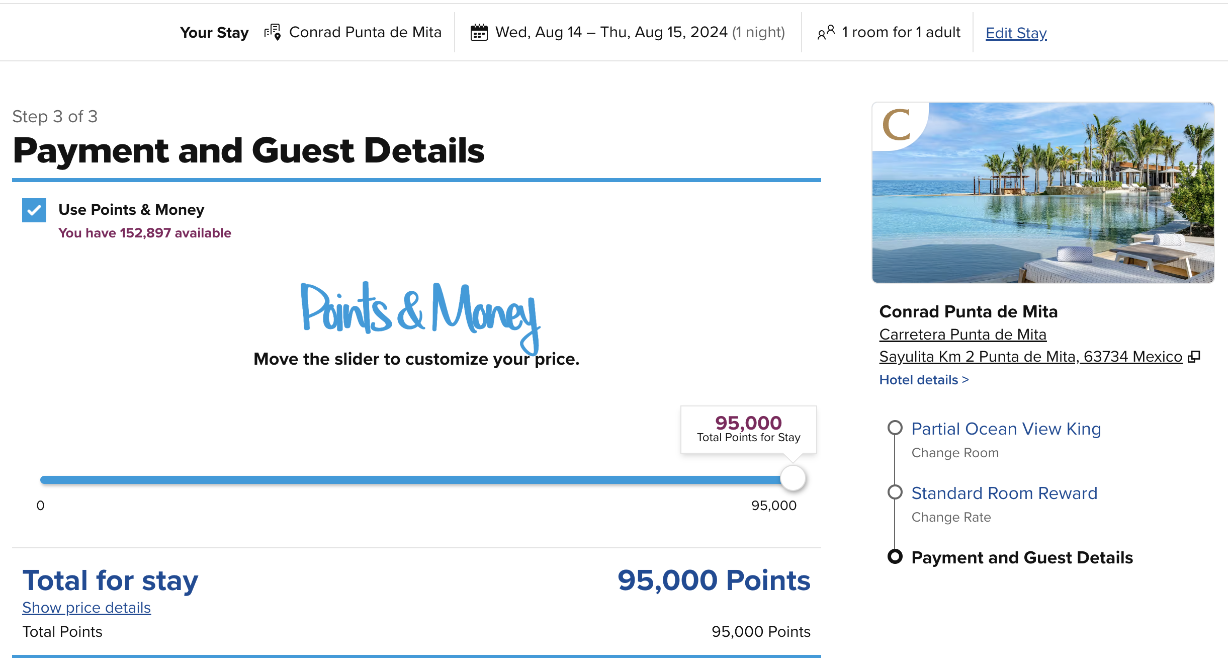 Hilton points cost for Conrad Punta de Mita