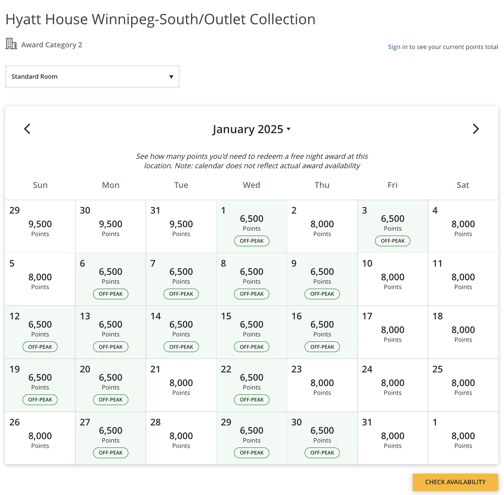 Hyatt House Winnipeg-South/Outlet Collection award calendar