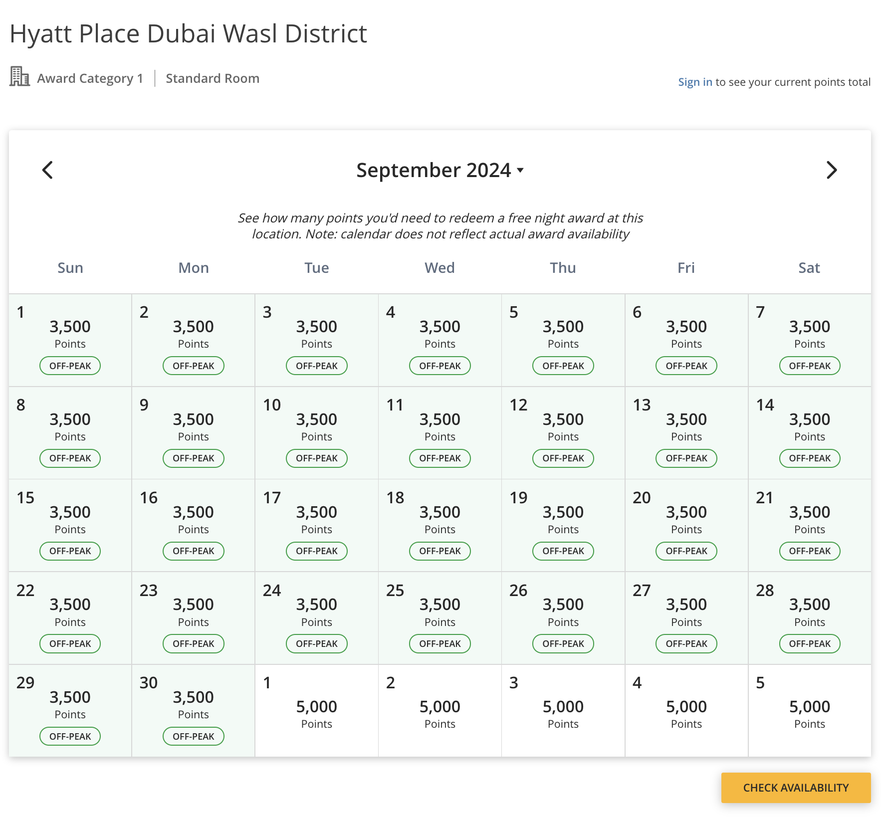 Hyatt Place Dubai Wasl District award calendar