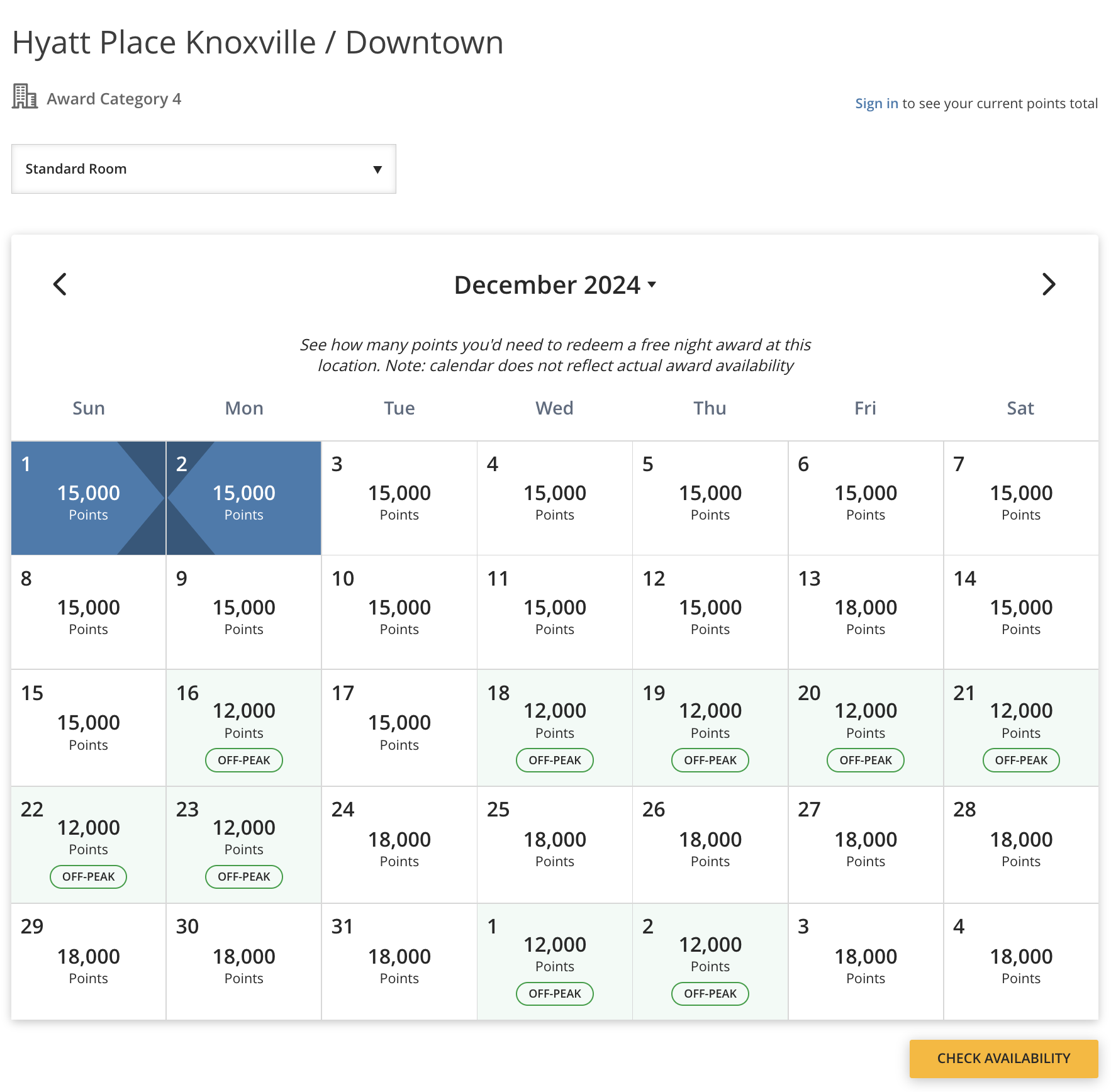 Hyatt Place Knoxville / Downtown award calendar