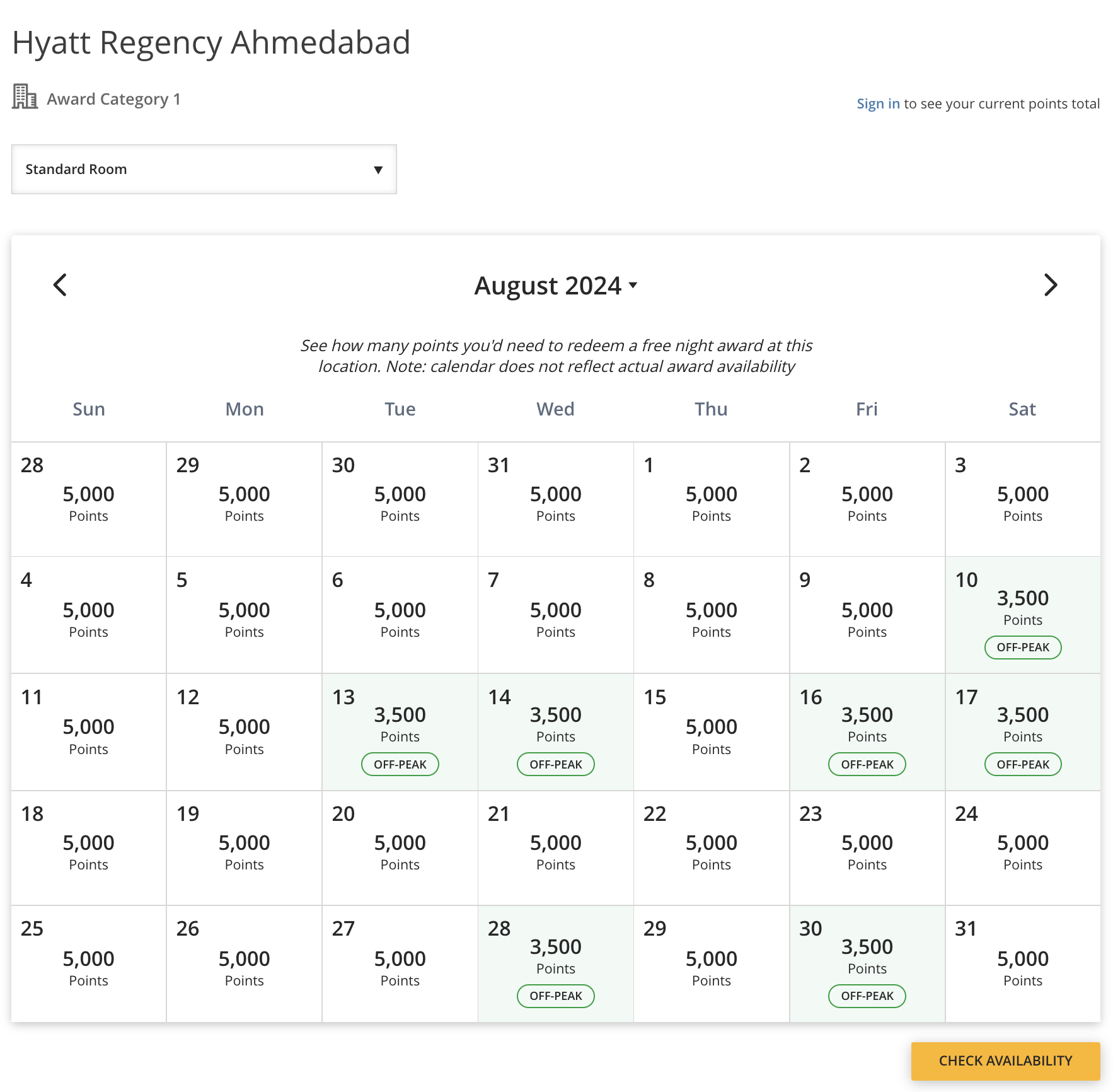Hyatt Regency Ahmedabad award calendar
