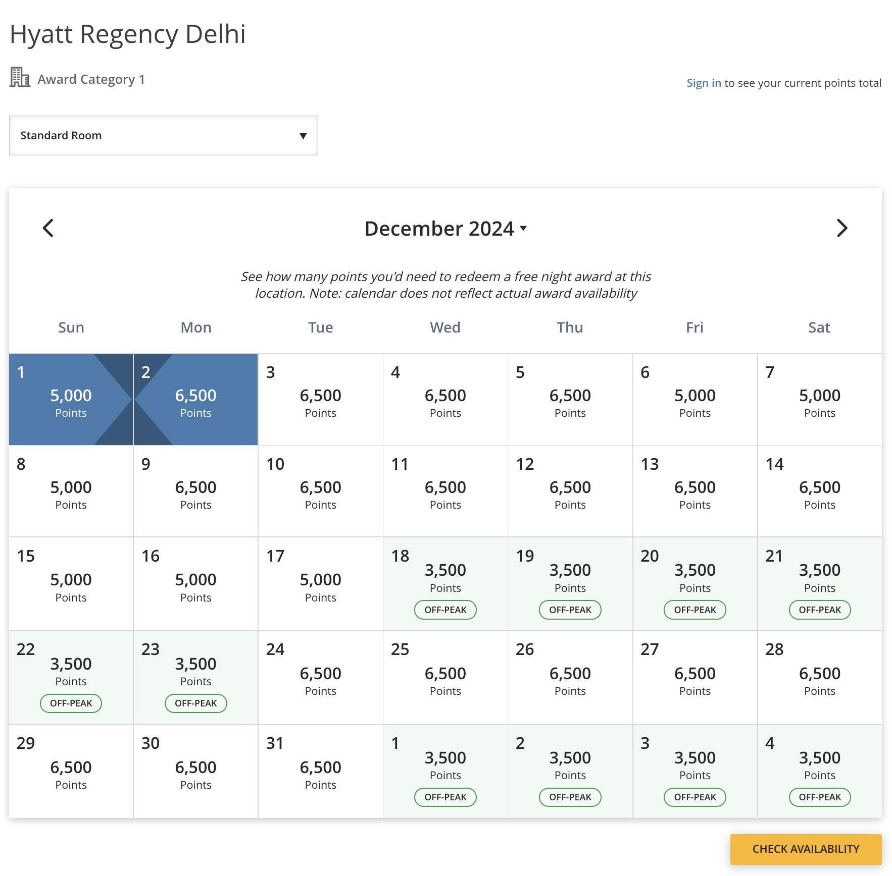Hyatt Regency Delhi award calendar