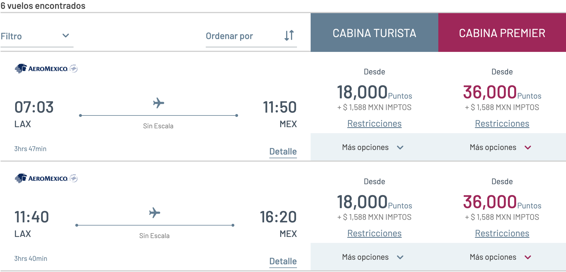 Aeromexico award from LAX to MEX.