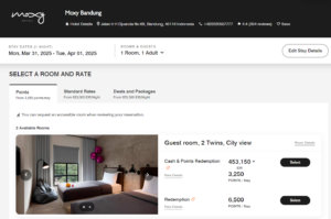 Screenshot of booking Moxy Bandung for 6,500 Bonvoy points