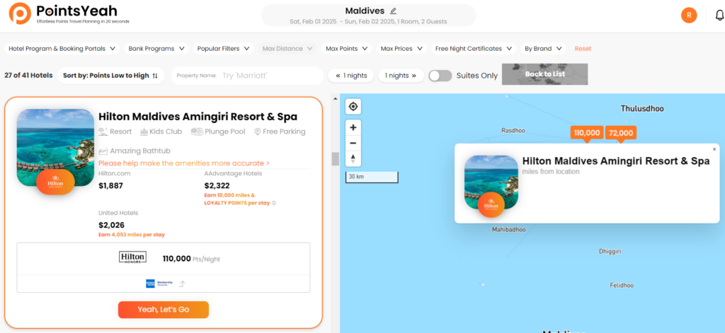 PointsYeah hotel search example