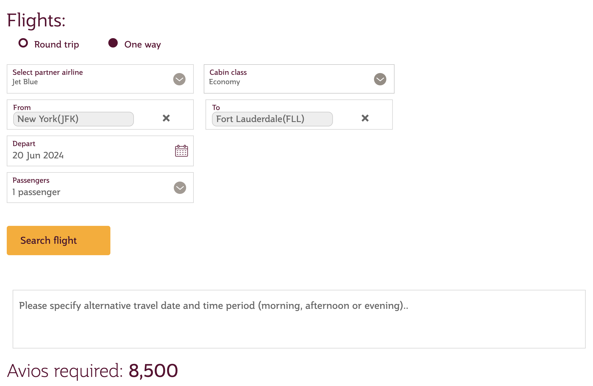Award price checker for Qatar Airways