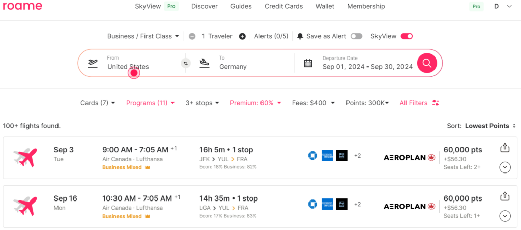 Roame.Travel Skyview functionality screenshot
