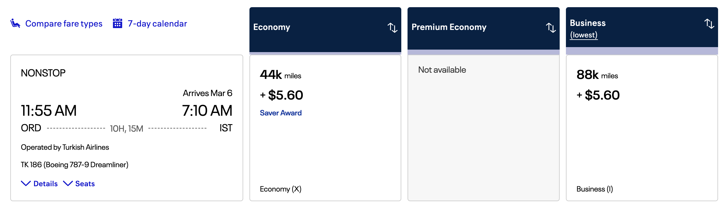 Turkish award bookable through United
