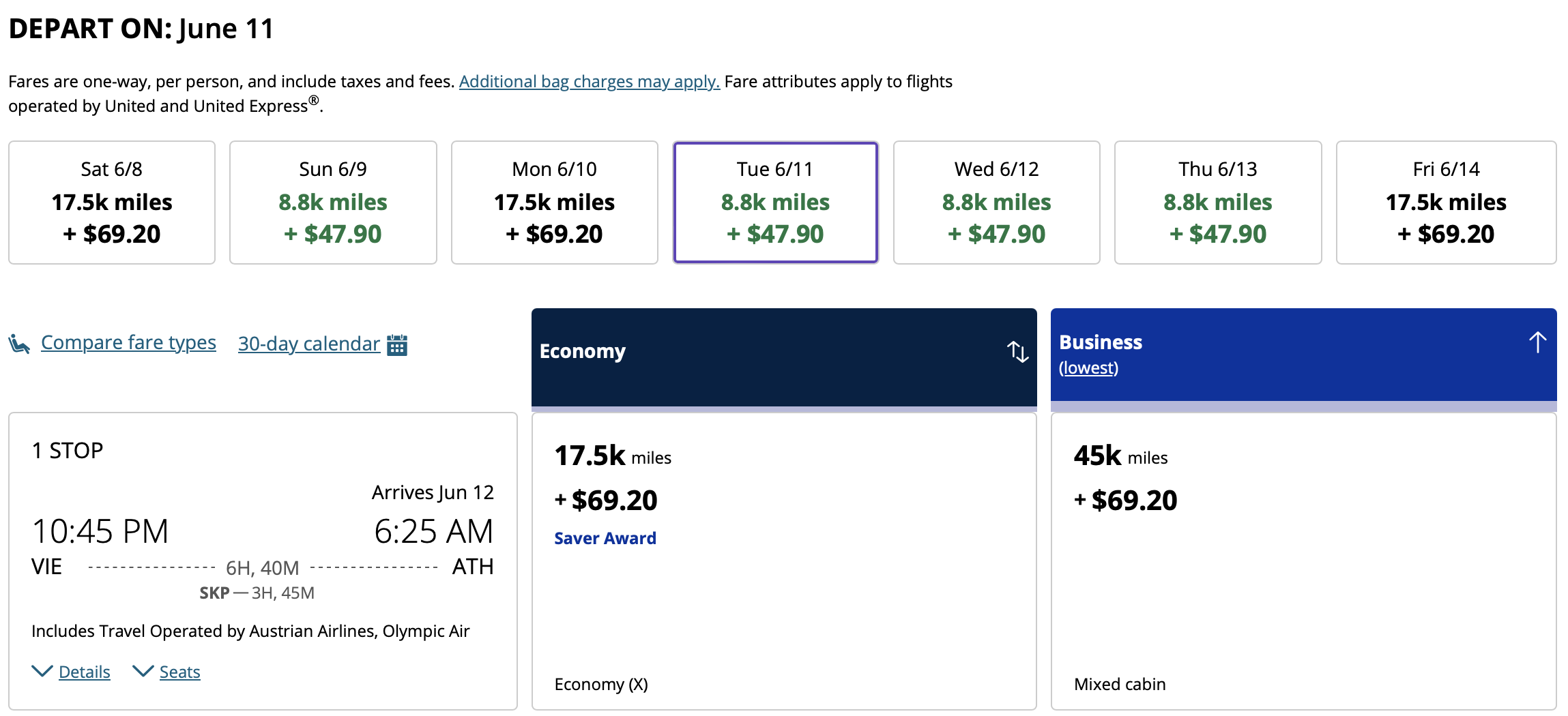 United award from VIE to ATH.
