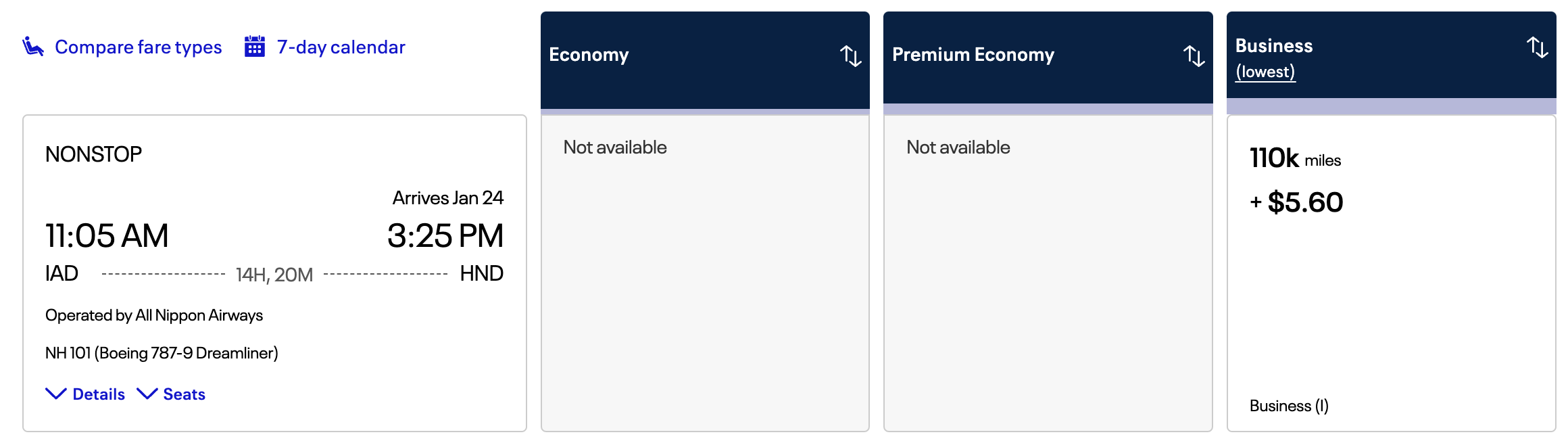 ANA business class award bookable through United.