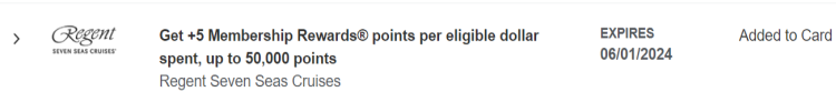 A screen shot of an Amex offer for a bonus on a cruise booking.