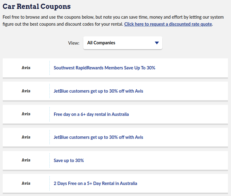 AutoSlash coupon list