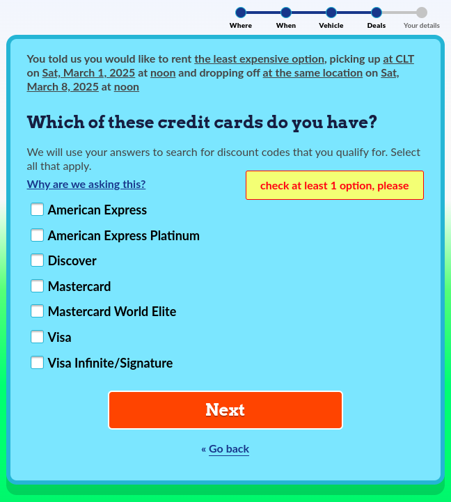 Autoslash credit card input form