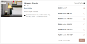 nightly cash + points pricing at this IHG One Rewards sample hotel