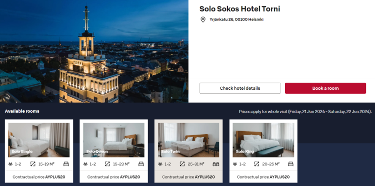 Screen shot of a Sokos hotel booking page showing a voucher redemption