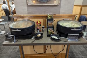 Photo of the hot food options at the Atlanta airport Admirals Club