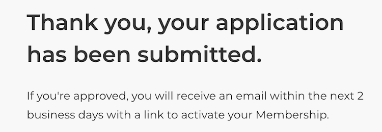 application submission confirmation page