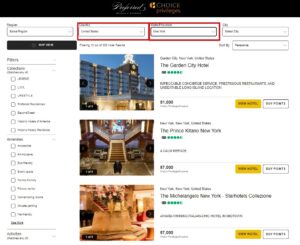 Choice Privileges Preferred hotels Date and location search