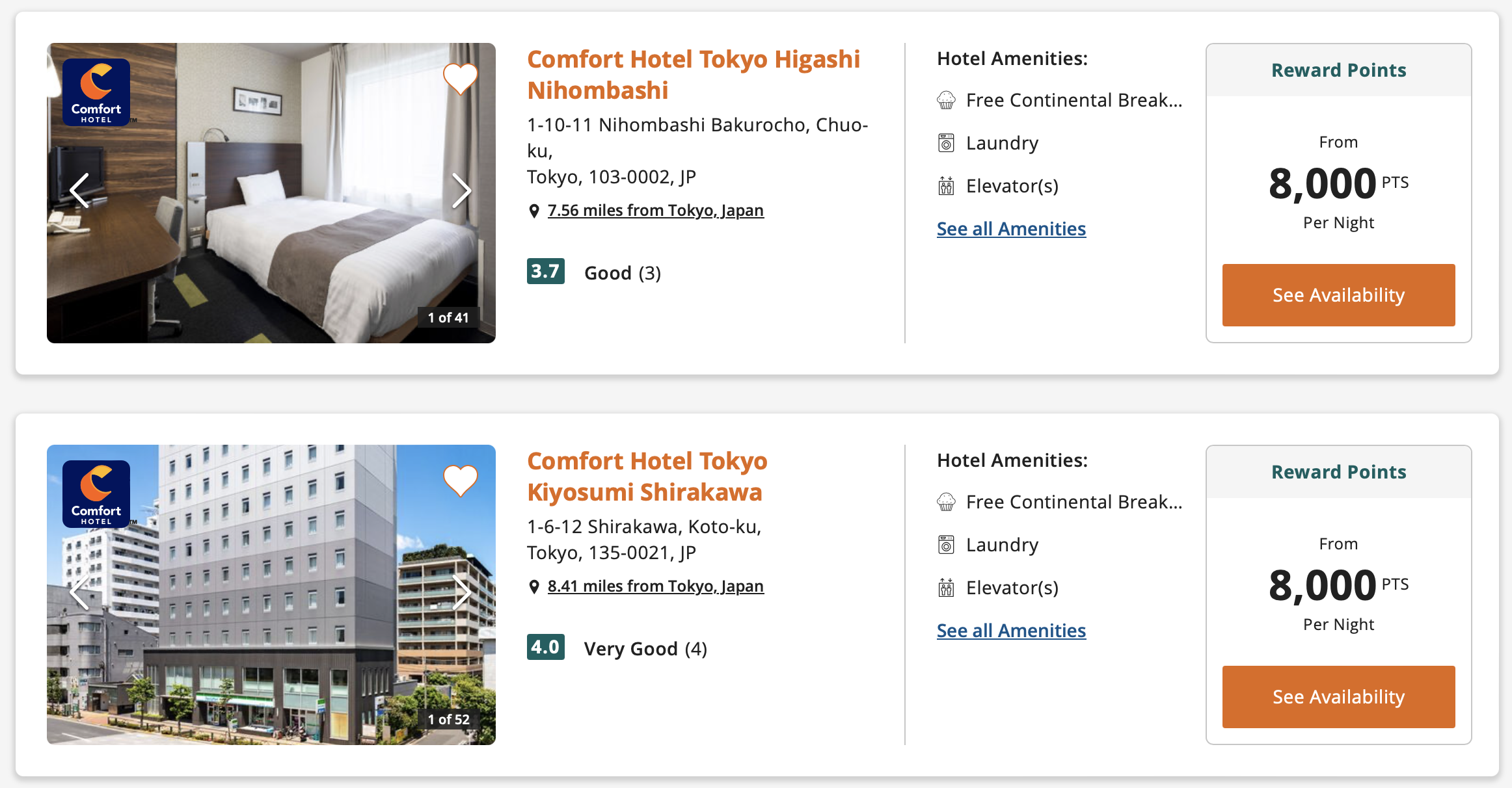 Choice redemption options in Tokyo, Japan.