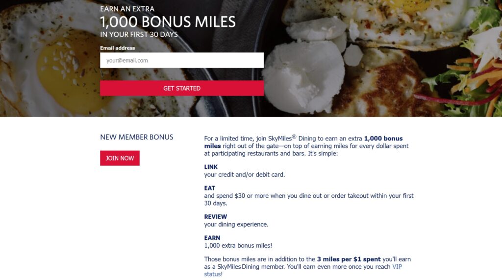 Delta Dining 1,000 Points New Member Bonus
