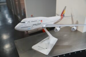 Model of a Boeing 747 aircraft on a table
