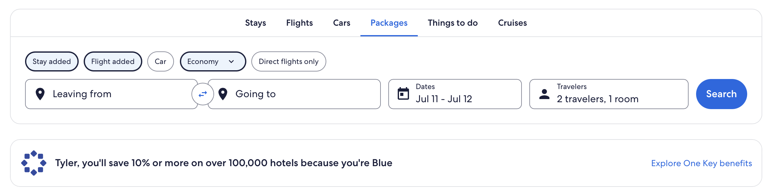 Expedia Package booking widget.
