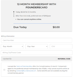 FoundersCard free trial for CLEAR members checkout page