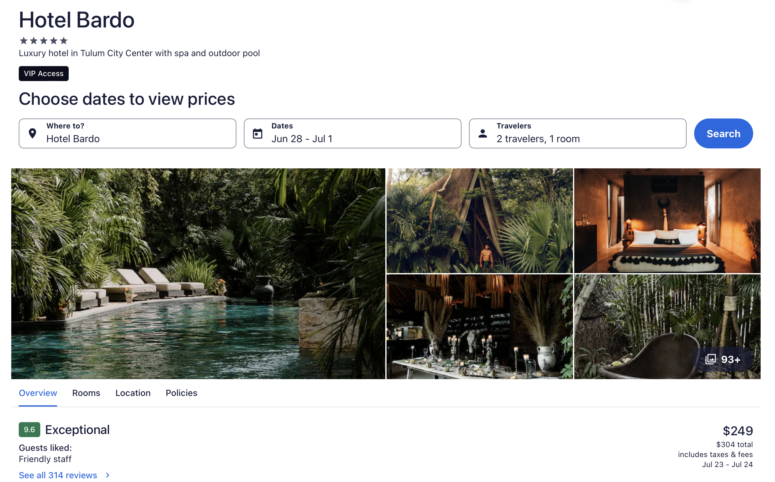Listing for the Hotel Bardo in Tulum, MX via Hotels.com