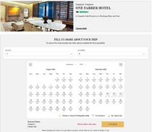 One Farrer Hotel Singapore booking calendar