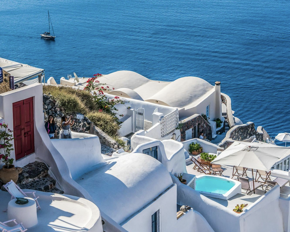 Resort on the Santorini cliffs.