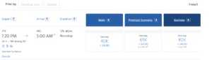 Qantas pricing on AA for JFK to AKL. 40k in main, 65k in premium, 80k in business. Each has $45.80 in fees