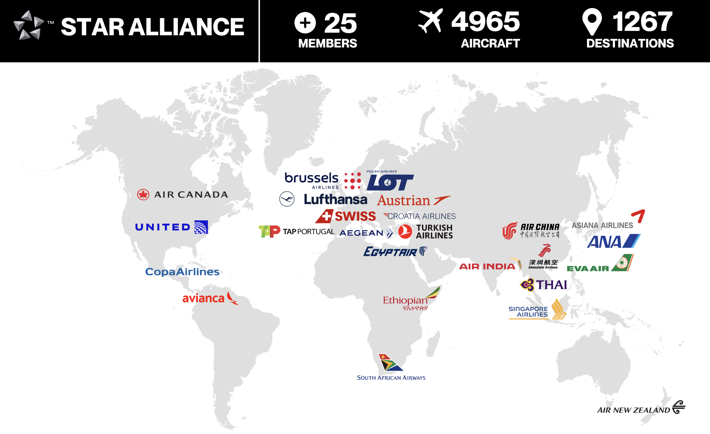 Star Alliance airlines -map locations