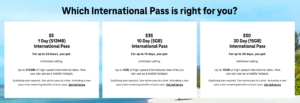 T-Mobile International Pass package options.