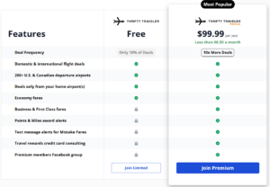 Thrifty Traveler Premium membership subscription pricing and benefits