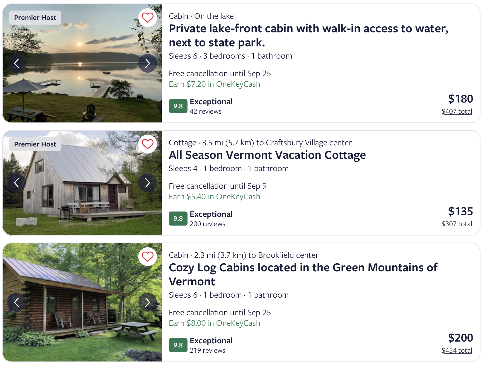 Vrbo listings in Vermont.