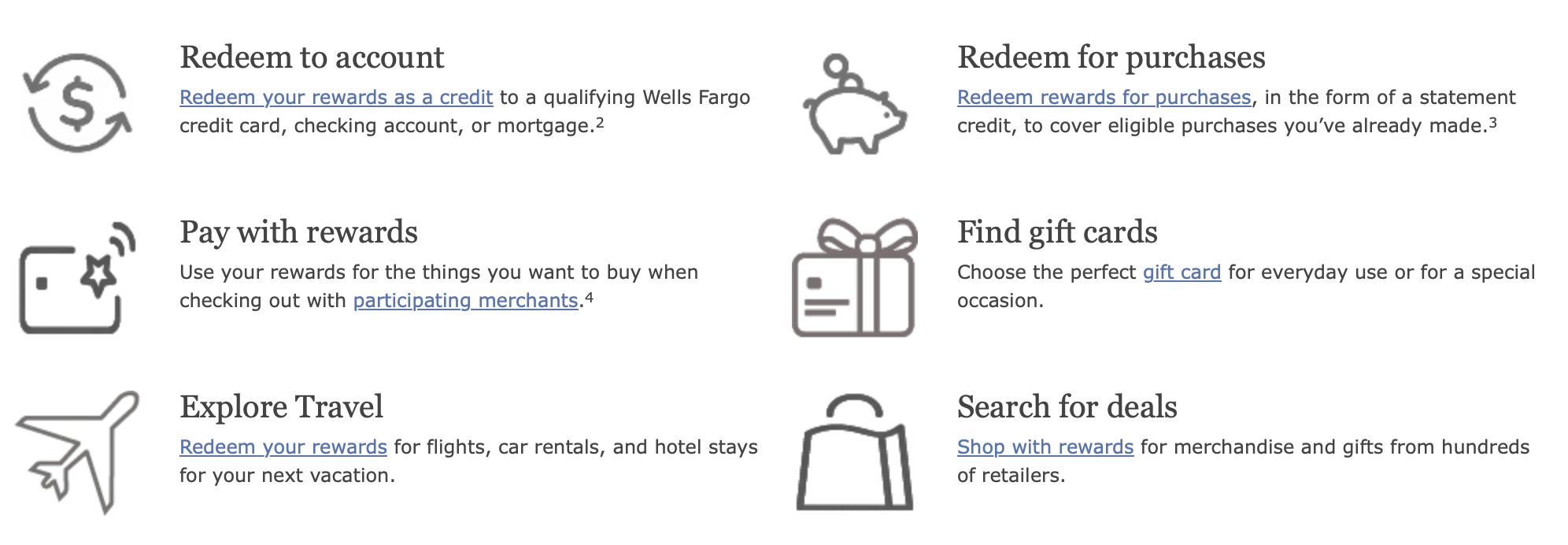 Wells Fargo Redemption Options