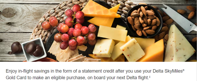 Screenshot from American Express advertising inflight food purchase credit when you use your Delta Gold card