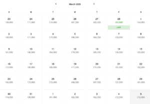 cheapest date automatically highlighted on calendar view on Marriott's website