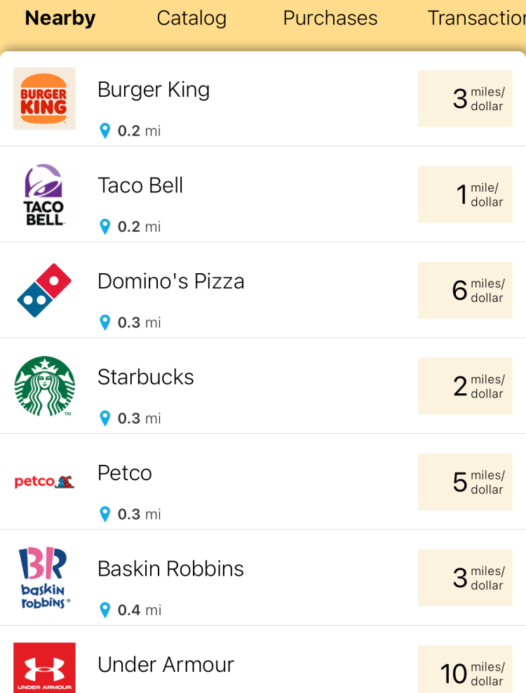 A screen shot of the MileagePlus X eGiftcard nearby selection.