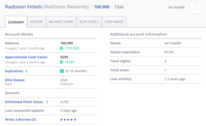 Radisson Rewards AwardWallet account