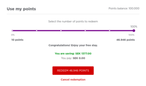 Slider applying points for a free Radisson stay