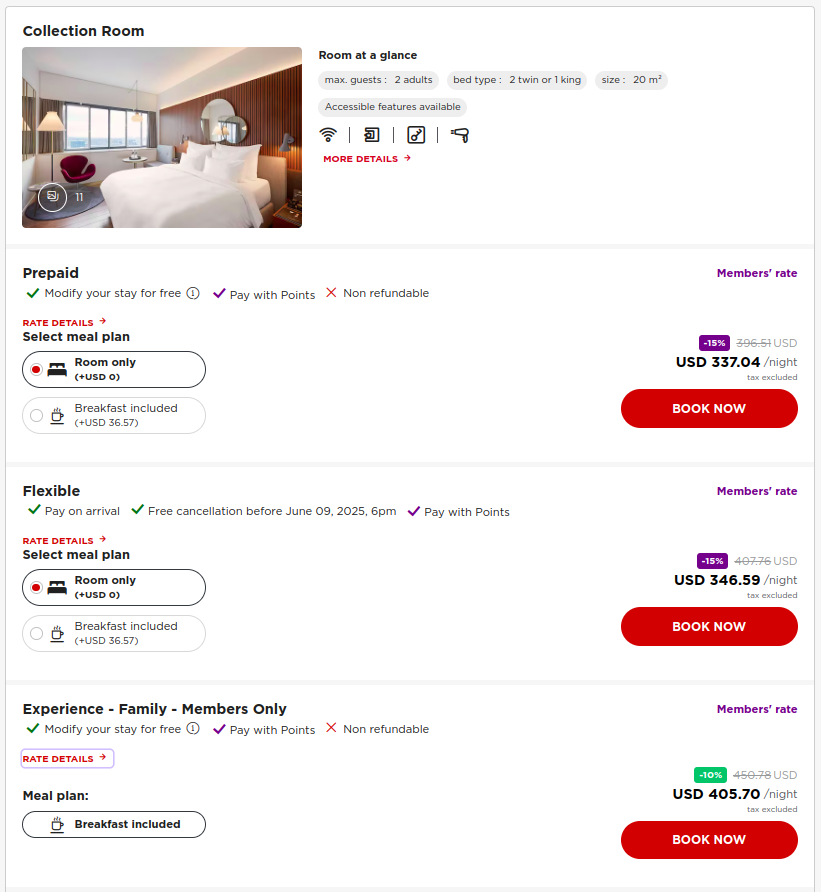 Radisson Collection Royal Copenhagen room rate choices