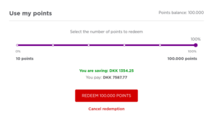 Slider to apply points toward a Radisson stay