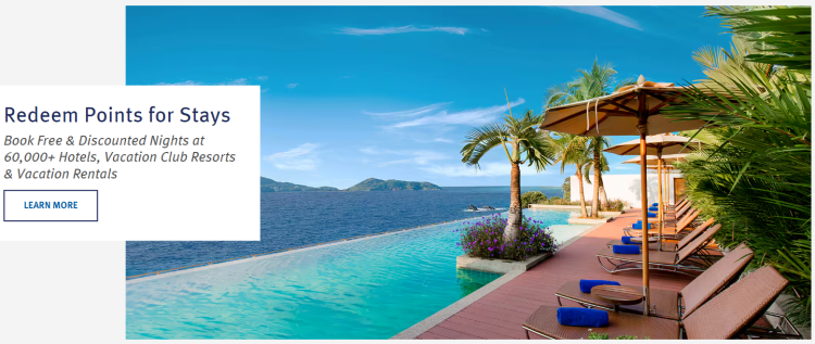 A screen shot from Wyndham Rewards showing a tropical vacation spot and explaining how you can use Wyndham Rewards points.