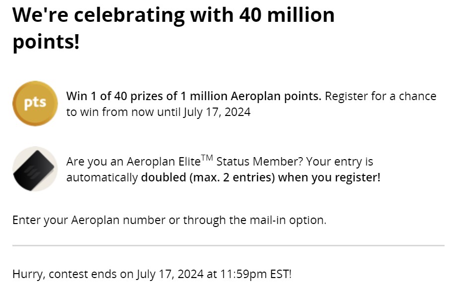 Aeroplan 40th Anniversary Contest