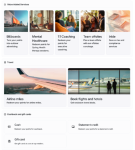 Brex rewards portal first page, showing various options for how to redeem your points