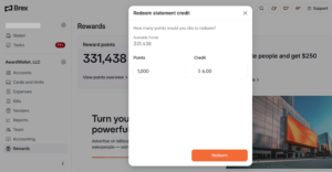 screenshot of Brex value for cashing out points