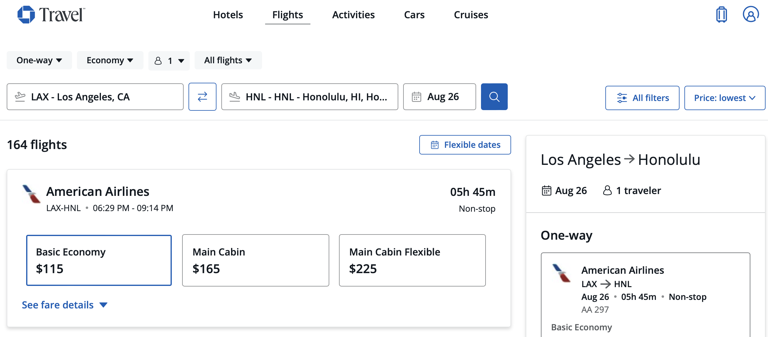 AA ticket for $115 between LAX and HNL, which equates to 9,200 Chase points.