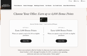 Screenshot of Marriott cobranded credit card spending offers from Chase