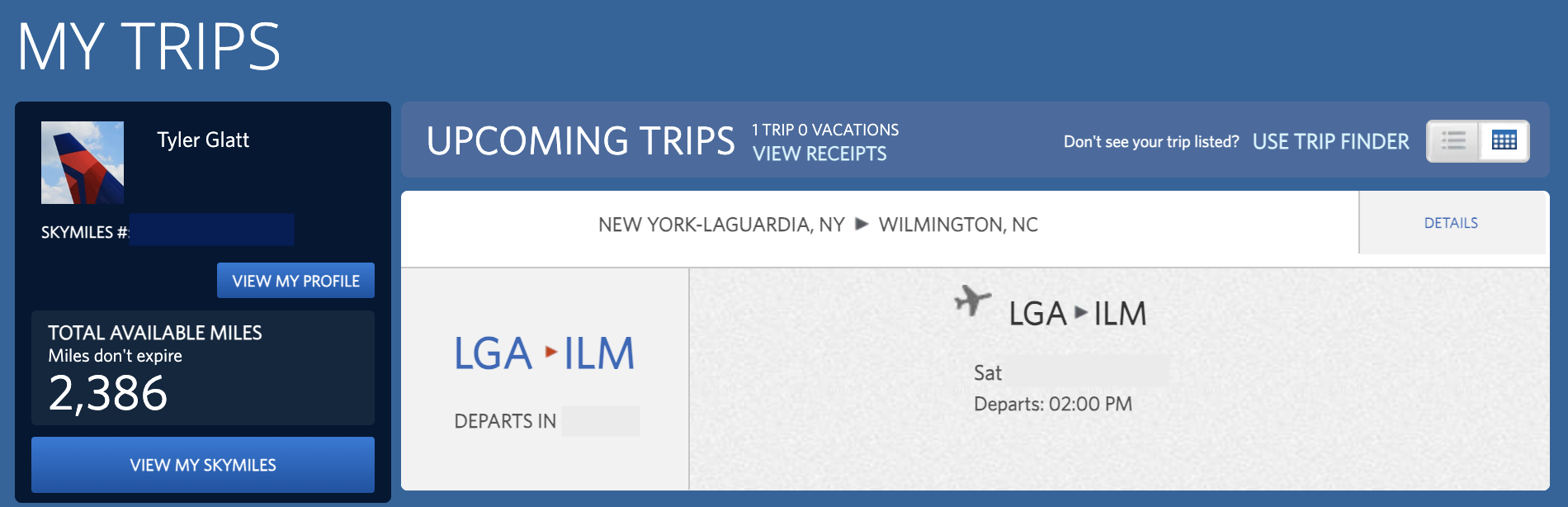 Delta trip confirmation in "My Trips".